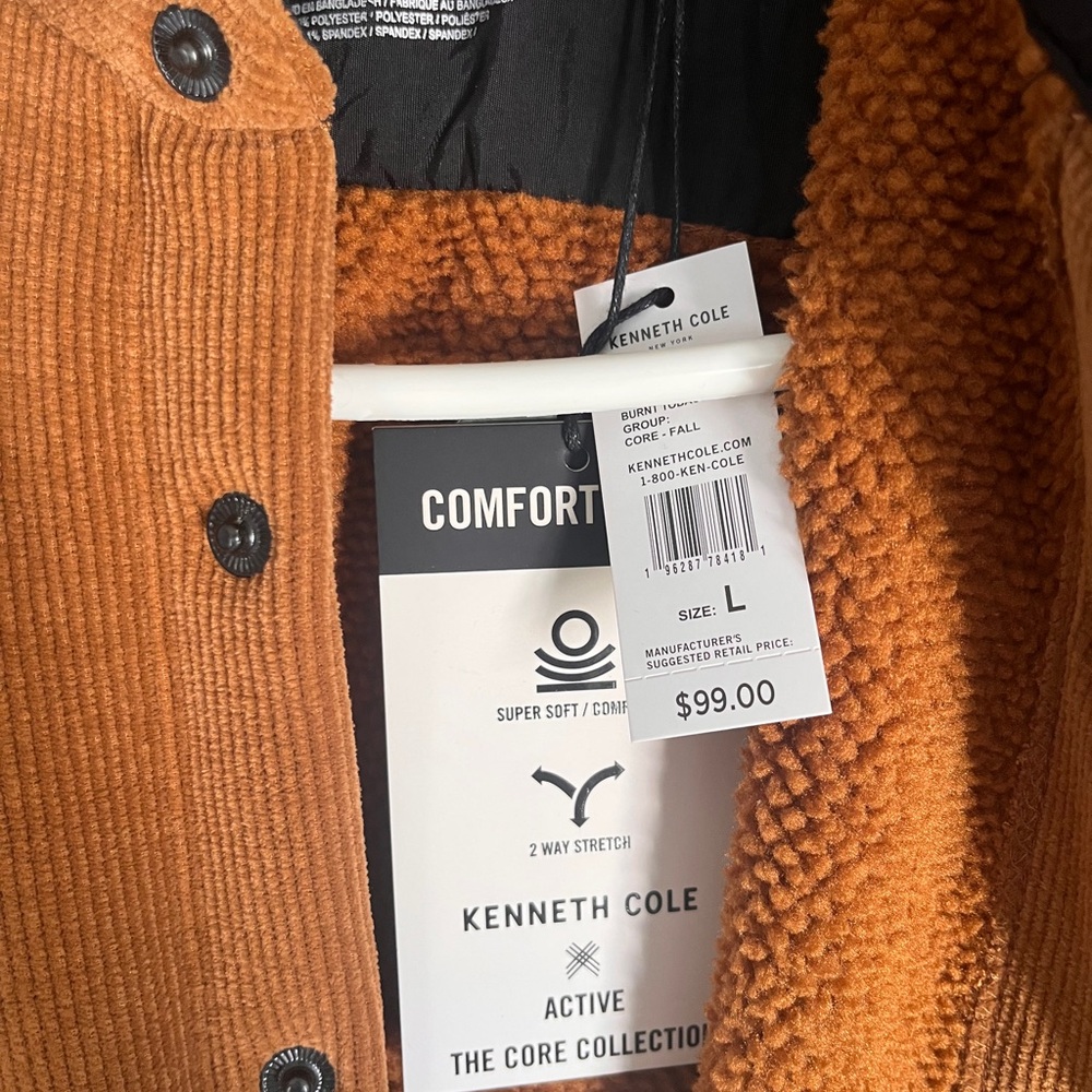 Kenneth Cole Corduroy Sherpa Jacket - Rust Orange - Picture 4 of 5